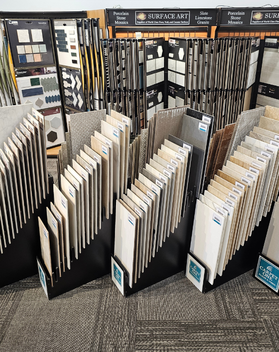 Tile samples displayed in Farmington, NM flooring showroom